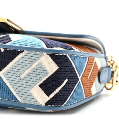 Fendi Canvas Vitello King Seta FF Embroidered Mini Baguette Blue Multicolor 10 of 10