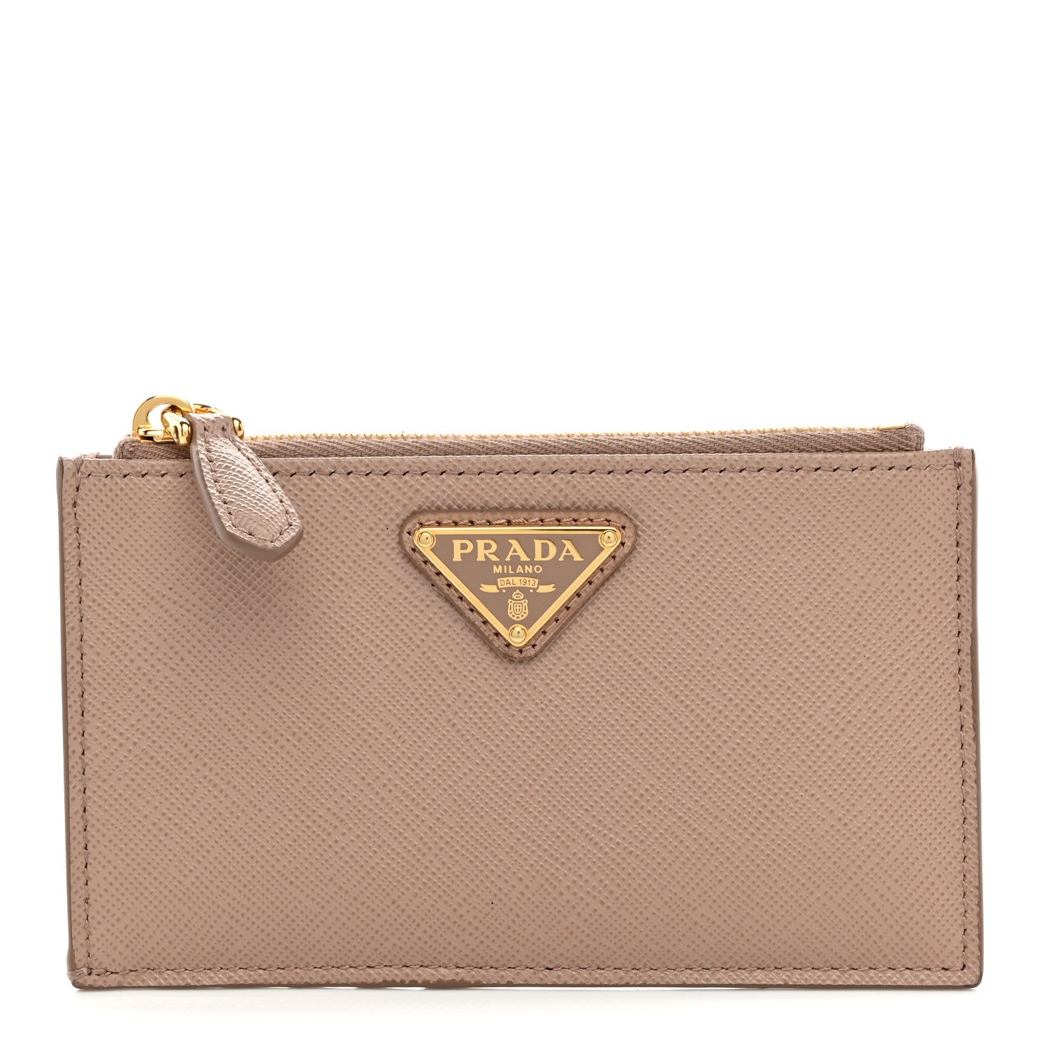 Prada Saffiano Triangle Zip Card Holder Cipria 1 of 8