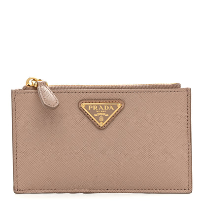 Prada Saffiano Triangle Zip Card Holder Cipria 1 of 8