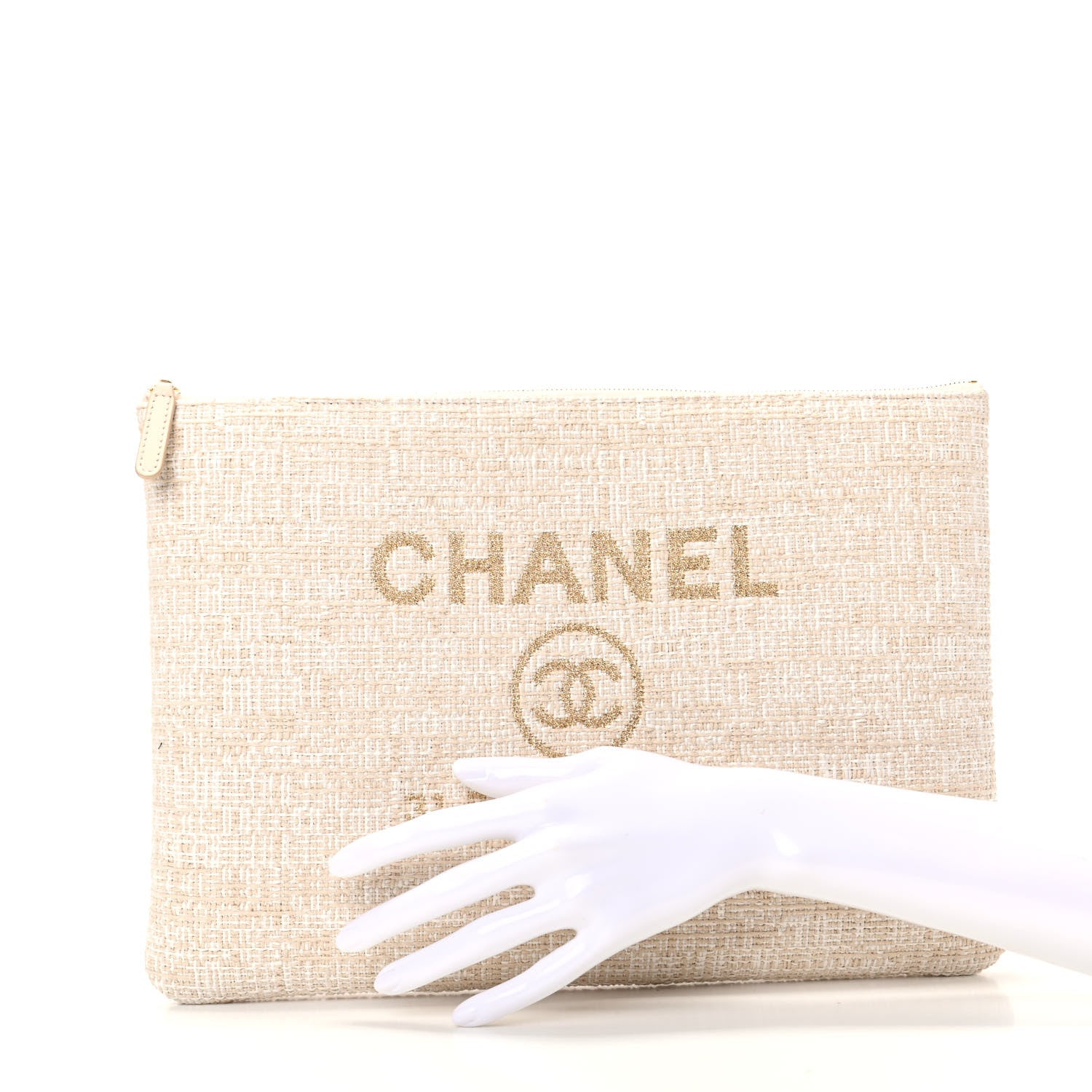 Chanel Canvas Medium Deauville Cosmetic Pouch Light Beige 2 of 8