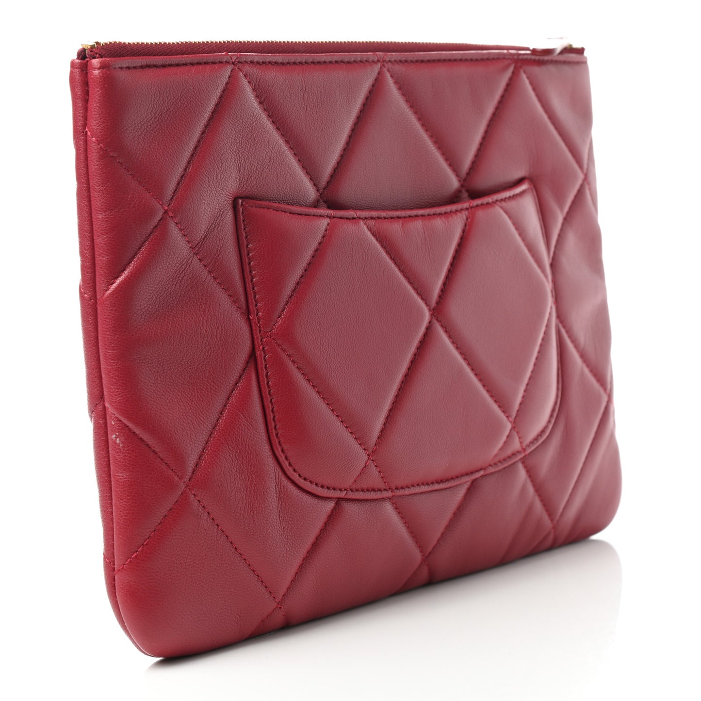 Goatskin Quilted Large Chanel 19 Pouch Red