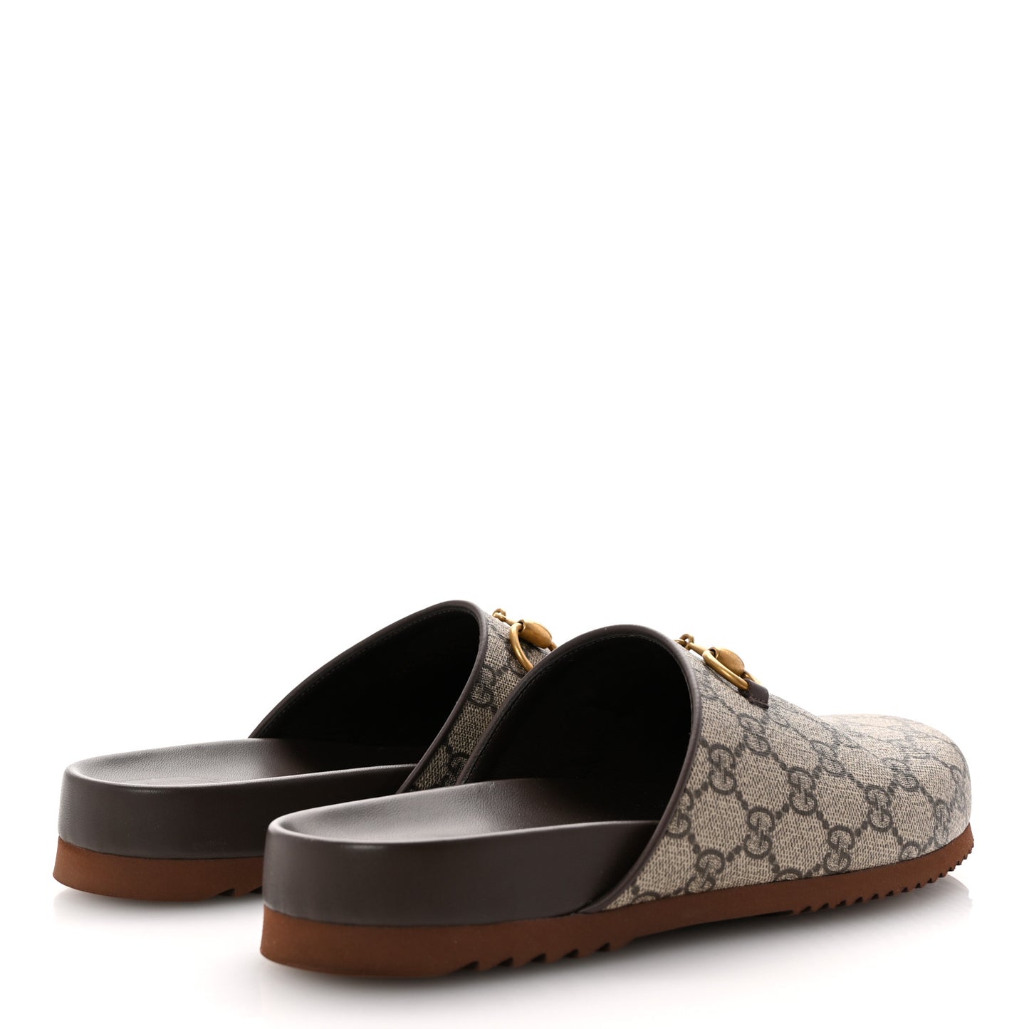 GG Supreme Monogram Miro Soft Calfskin Womens Horsebit Slippers 39.5 Beige Ebony New Acero