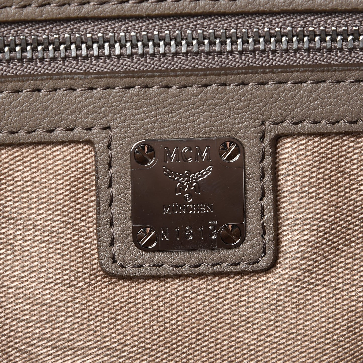 Grained Calfskin Monogram Medium Klara Top Zip Tote Urban Taupe