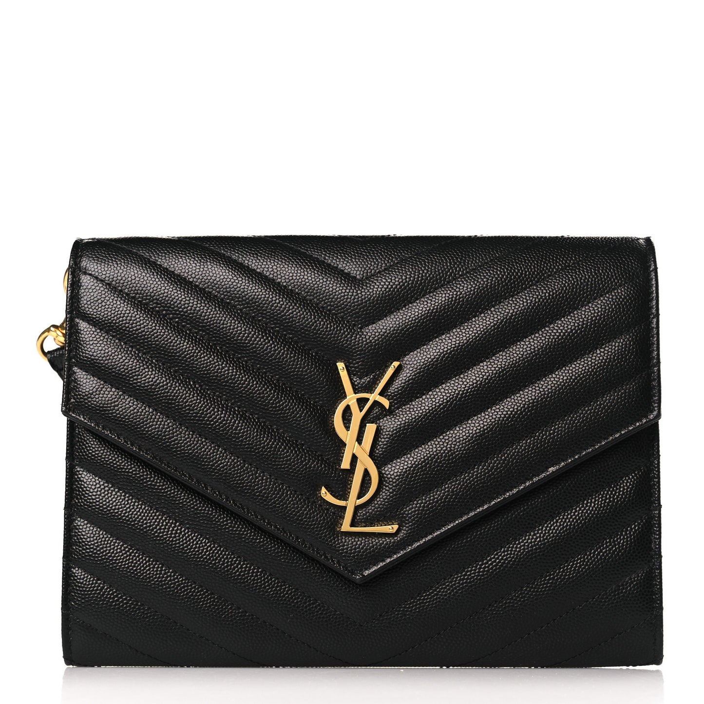 Grain De Poudre Matelasse Chevron Monogram Envelope Clutch Black