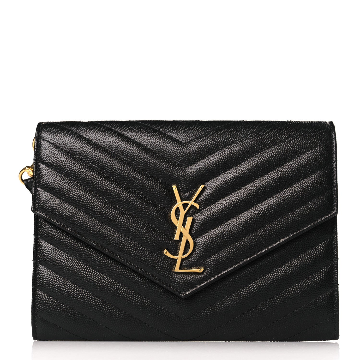 Saint Laurent Grain De Poudre Matelasse Chevron Monogram Envelope Clutch Black 1 of 10