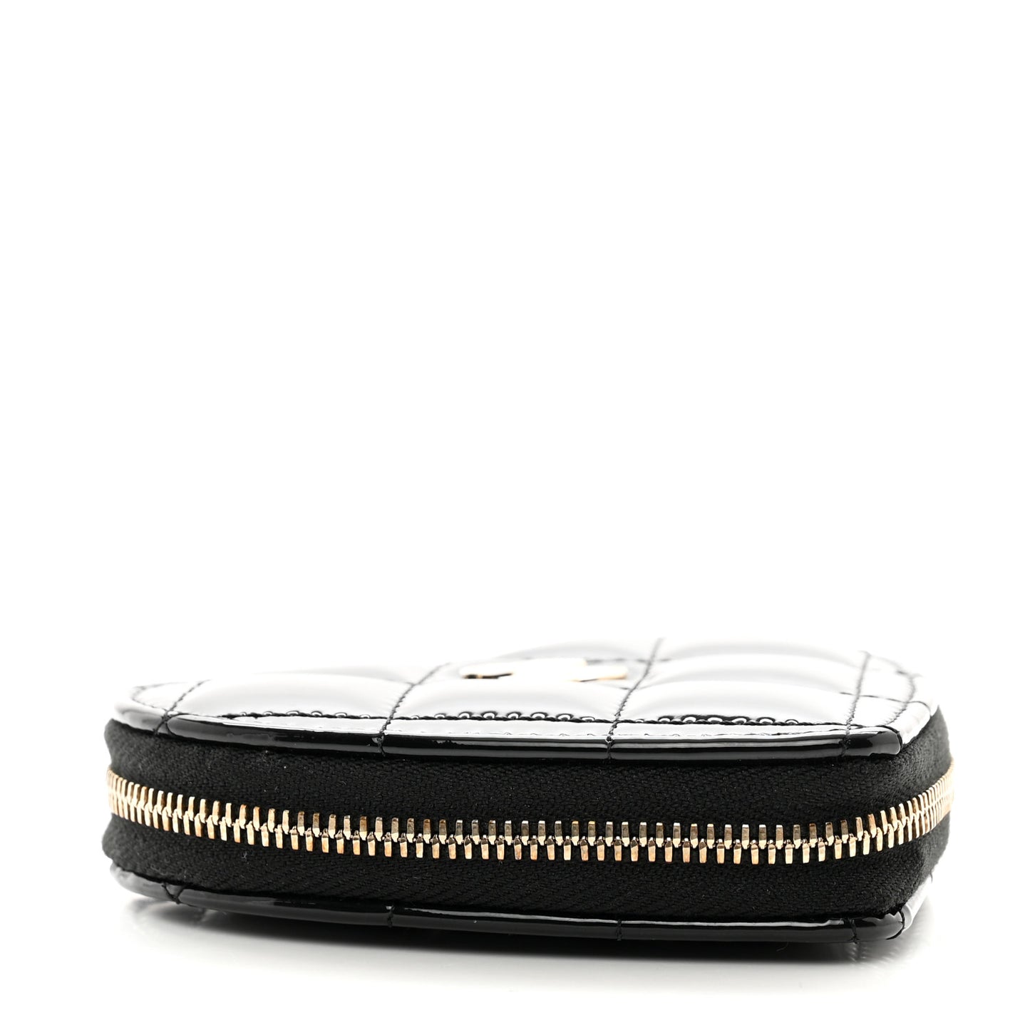 Patent Quilted Heart Zipped Coin Purse Black