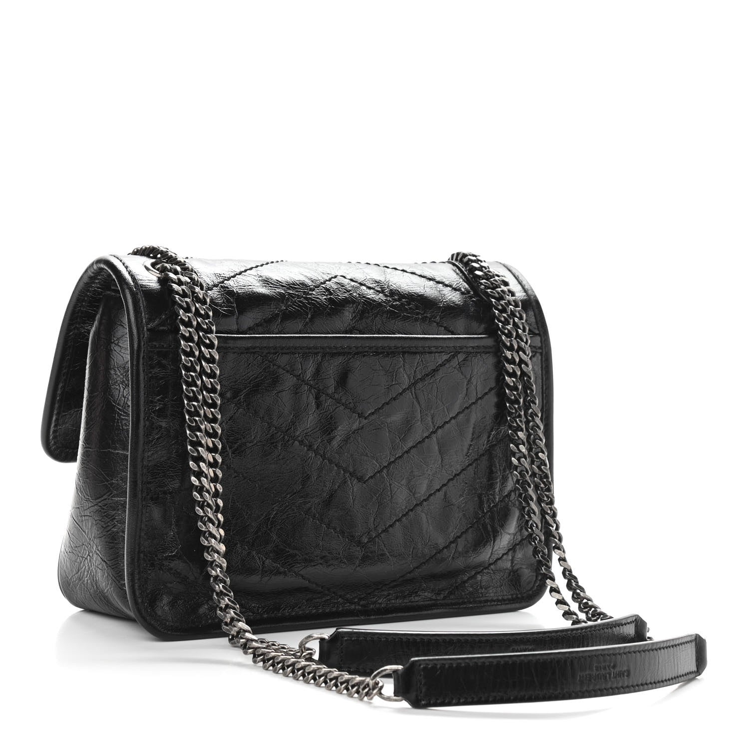 Saint Laurent Crinkled Calfskin Matelasse Monogram Baby Niki Chain Satchel Black 3 of 10