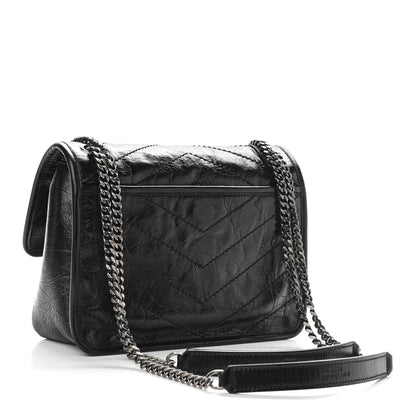 Saint Laurent Crinkled Calfskin Matelasse Monogram Baby Niki Chain Satchel Black 3 of 10
