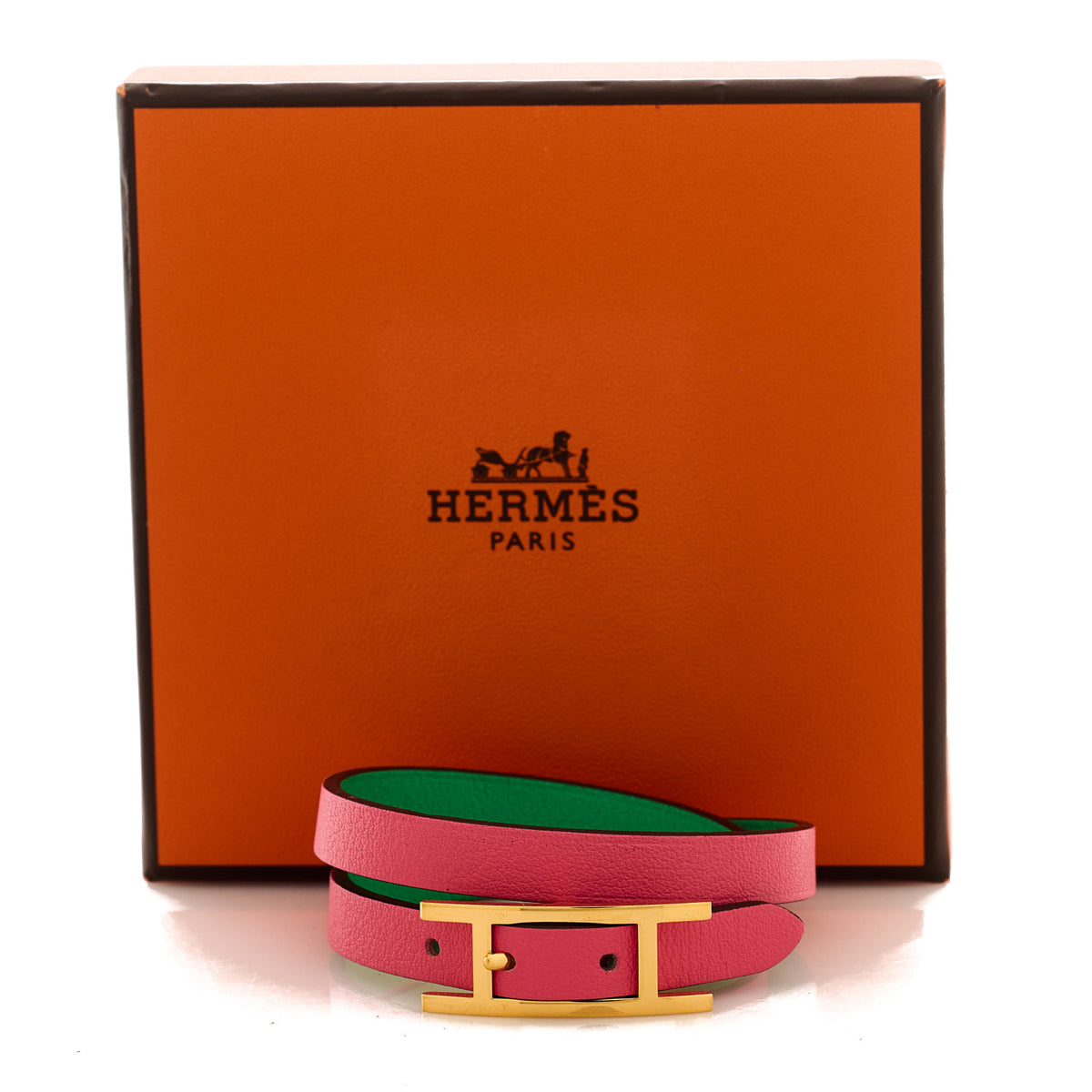 Hermes Swift Behapi Double Tour Bracelet T2 Rose Azalee Vert Comics 7 of 7