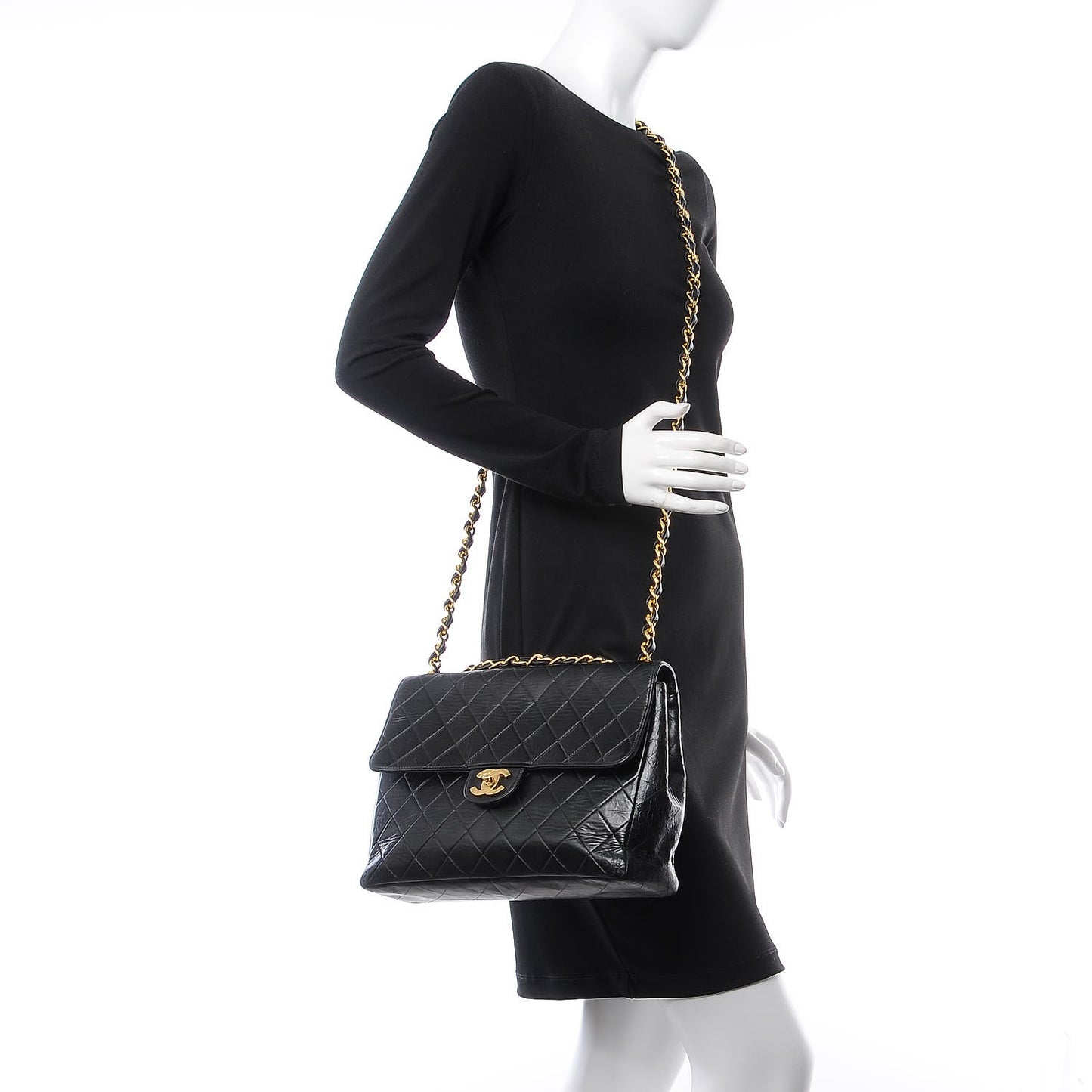 Lambskin Quilted Jumbo Single Flap Black
