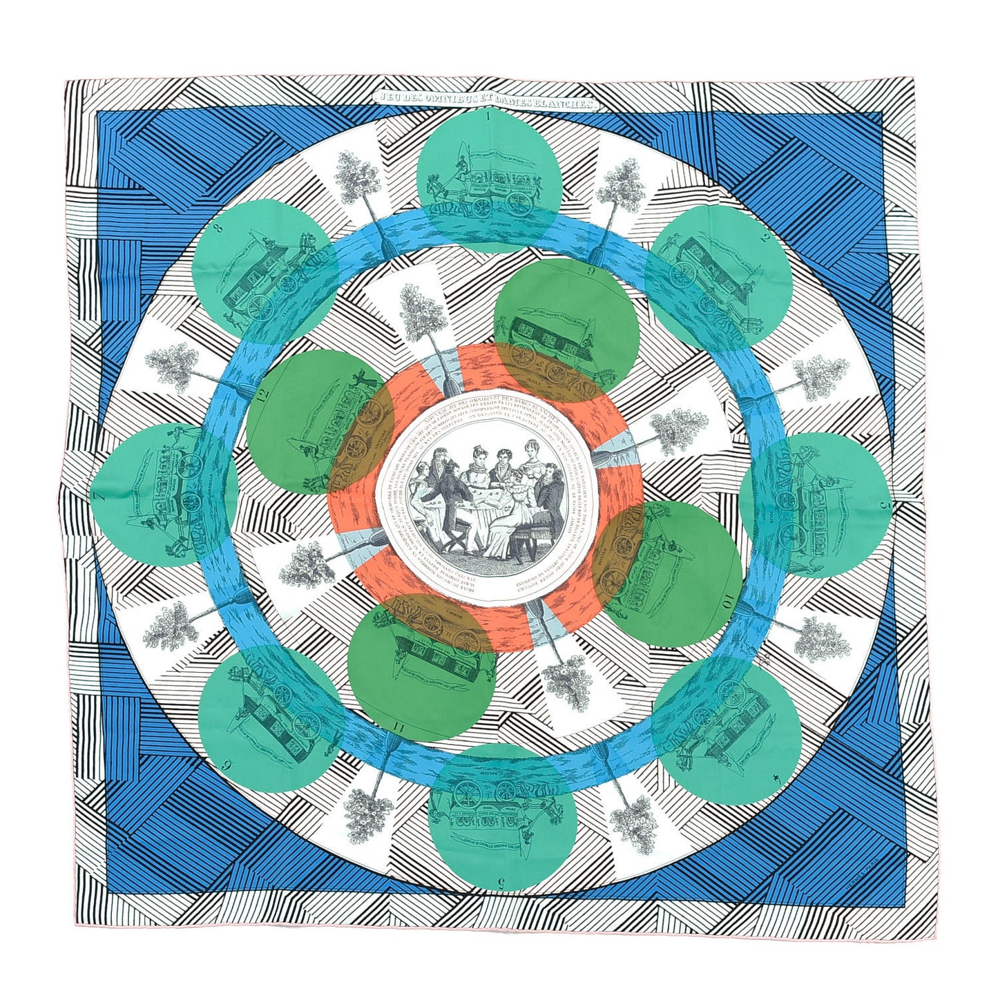 Silk Jeu Des Omnibus Remix Scarf 90 Bleu Vert Corail