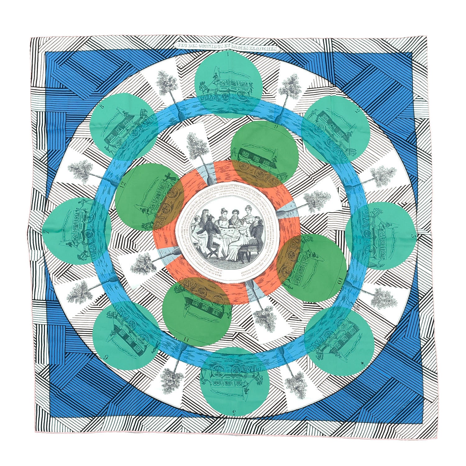 Hermes Silk Jeu Des Omnibus Remix Scarf 90 Bleu Vert Corail 1 of 6