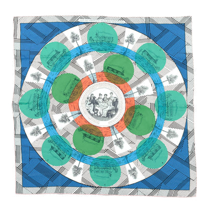 Hermes Silk Jeu Des Omnibus Remix Scarf 90 Bleu Vert Corail 1 of 6