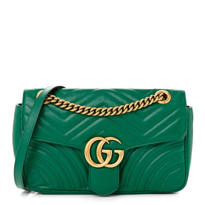 Gucci Calfskin Matelasse Small GG Marmont Shoulder Bag Emerald Green 1 of 14