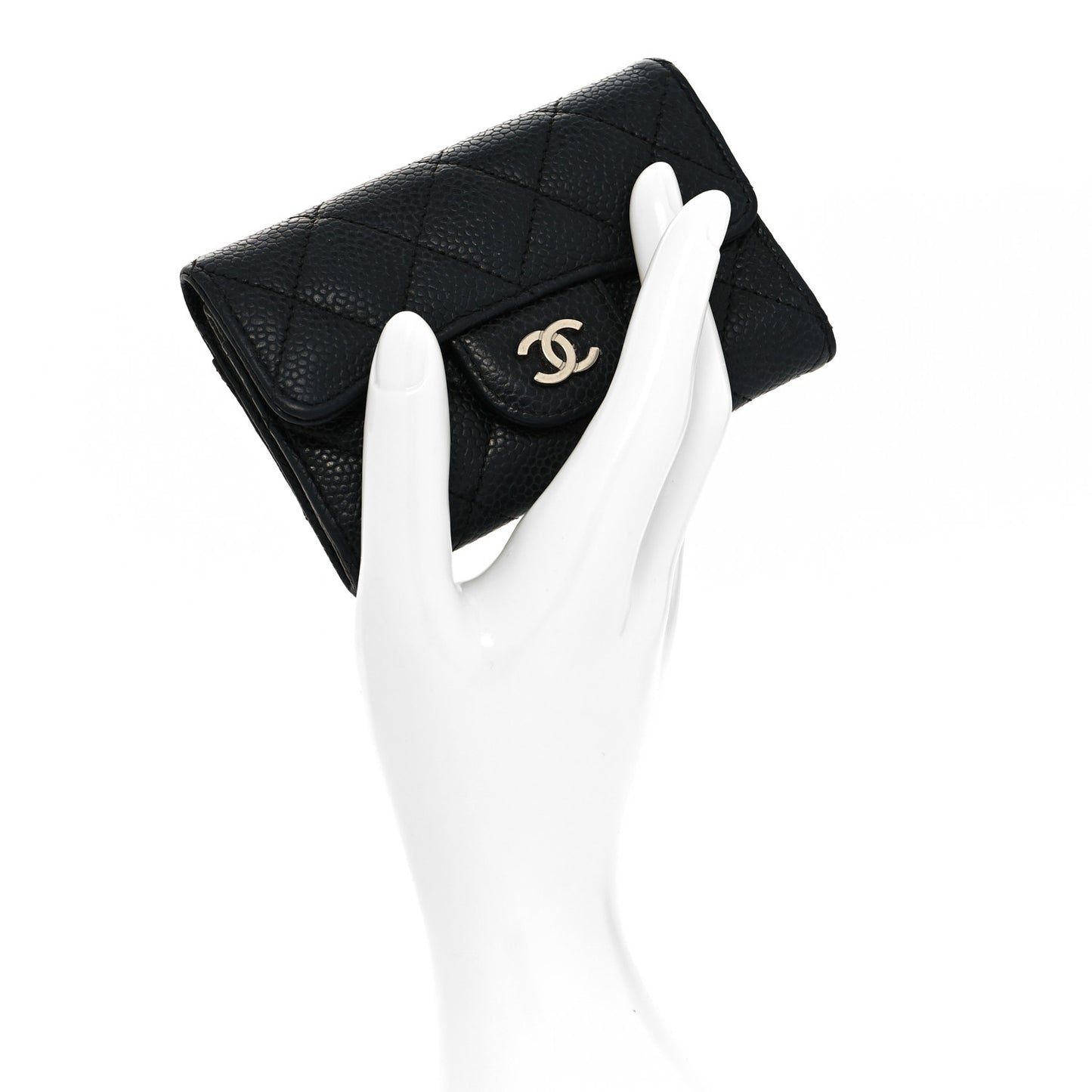 Caviar Quilted Flap Card Holder Wallet Black