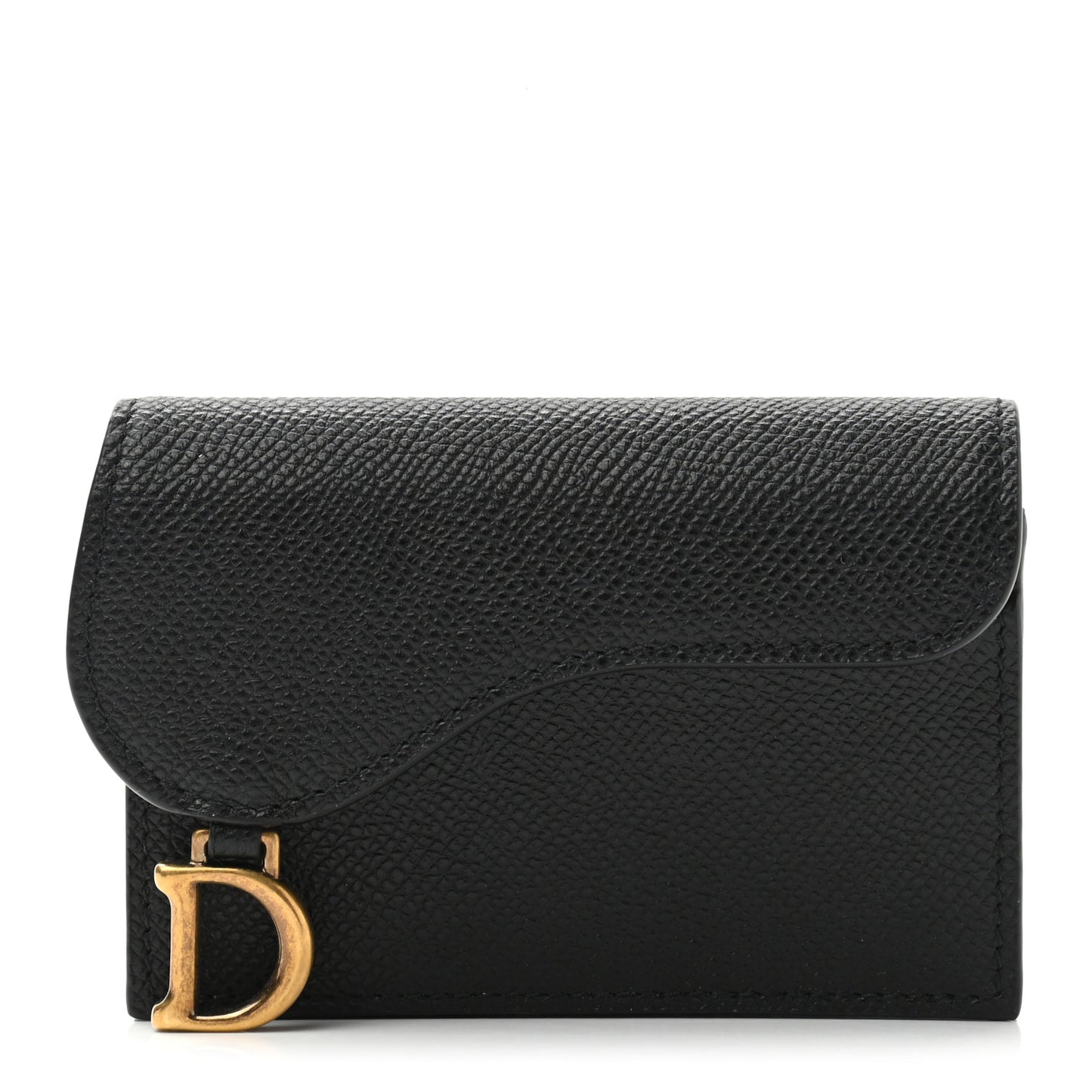 Grained Calfskin Saddle Card Holder Black