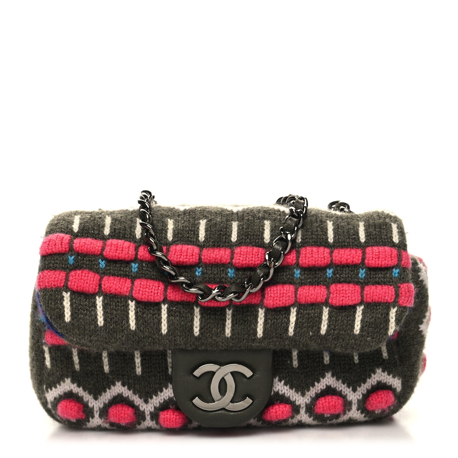 Chanel Cashmere Knit Extra Mini Single Flap Khaki Multicolor 1 of 10