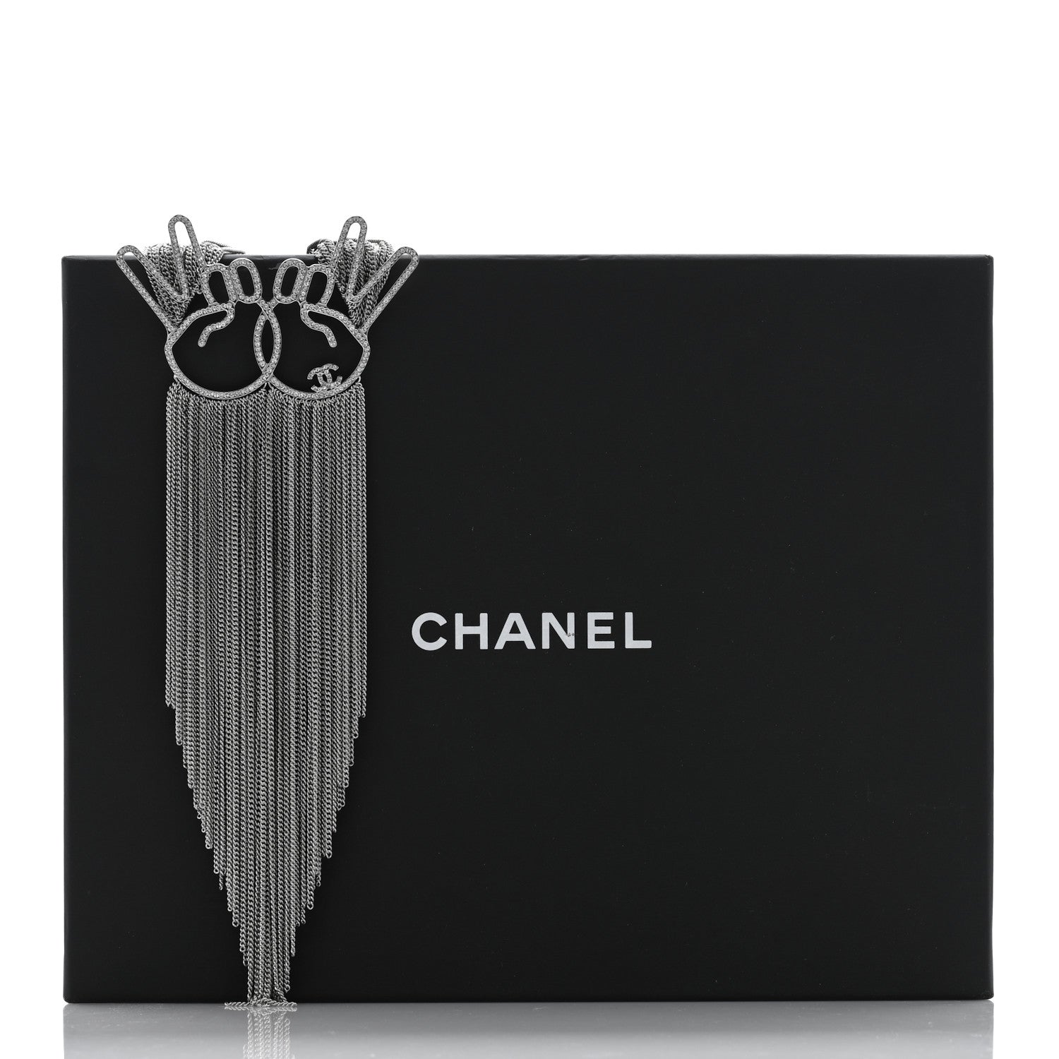 Chanel Crystal Emoji Peace CC Multi Strand Chain Necklace Silver 5 of 5