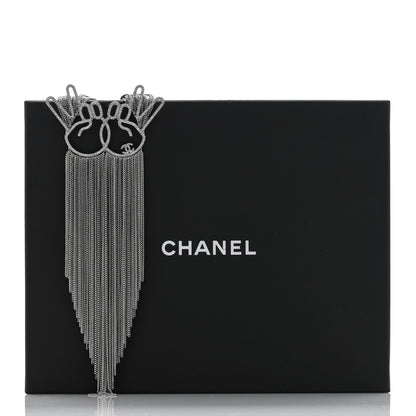 Chanel Crystal Emoji Peace CC Multi Strand Chain Necklace Silver 5 of 5