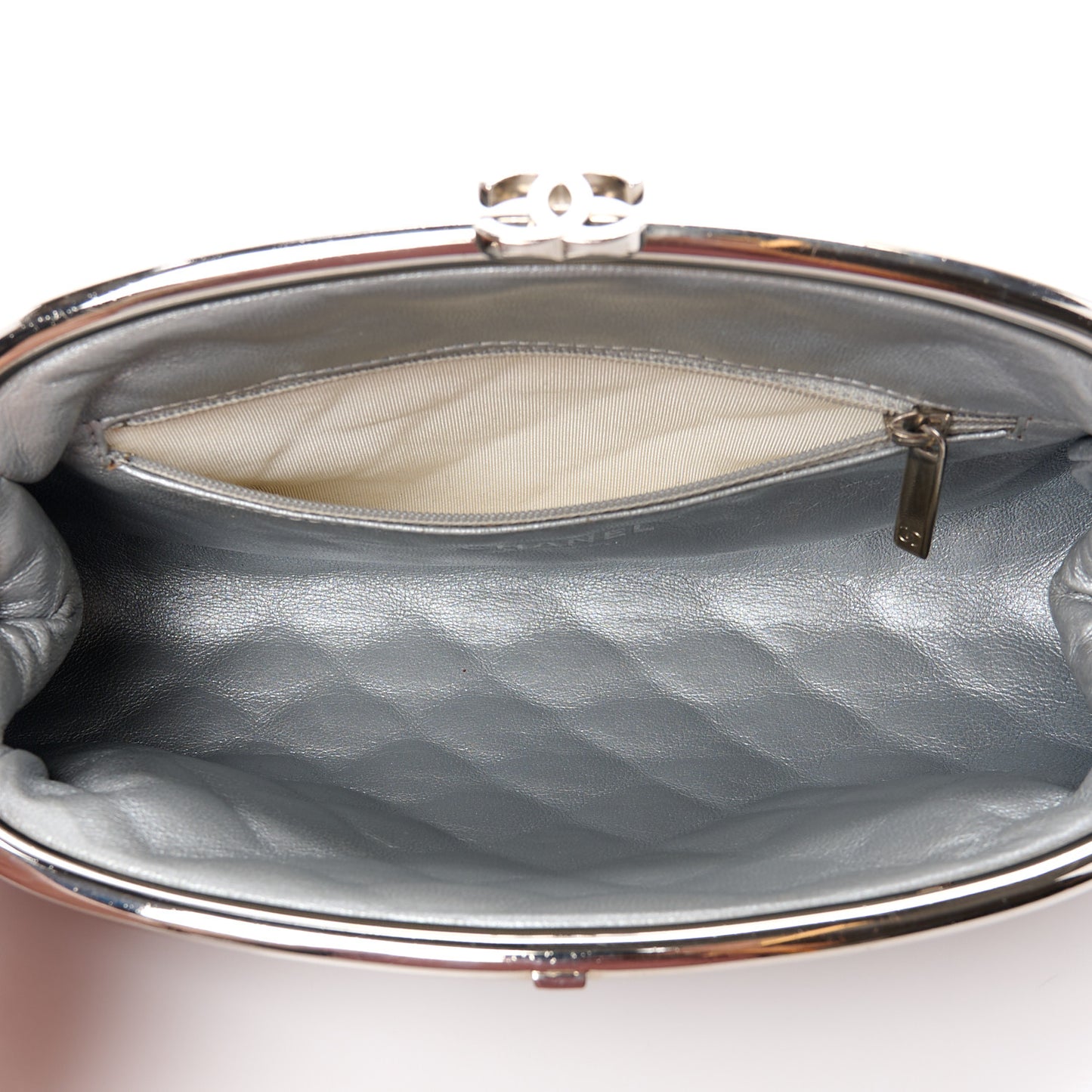 Metallic Aged Calfskin Quilted Timeless Clutch Silver