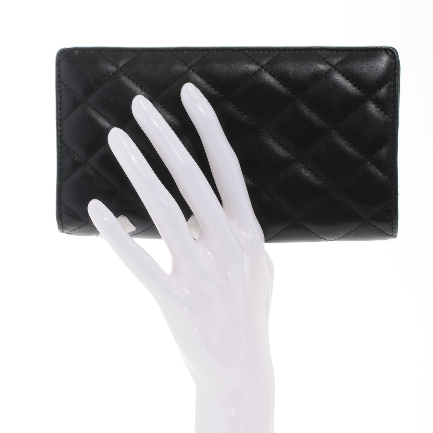 Calfskin Quilted Cambon Yen Wallet Black White