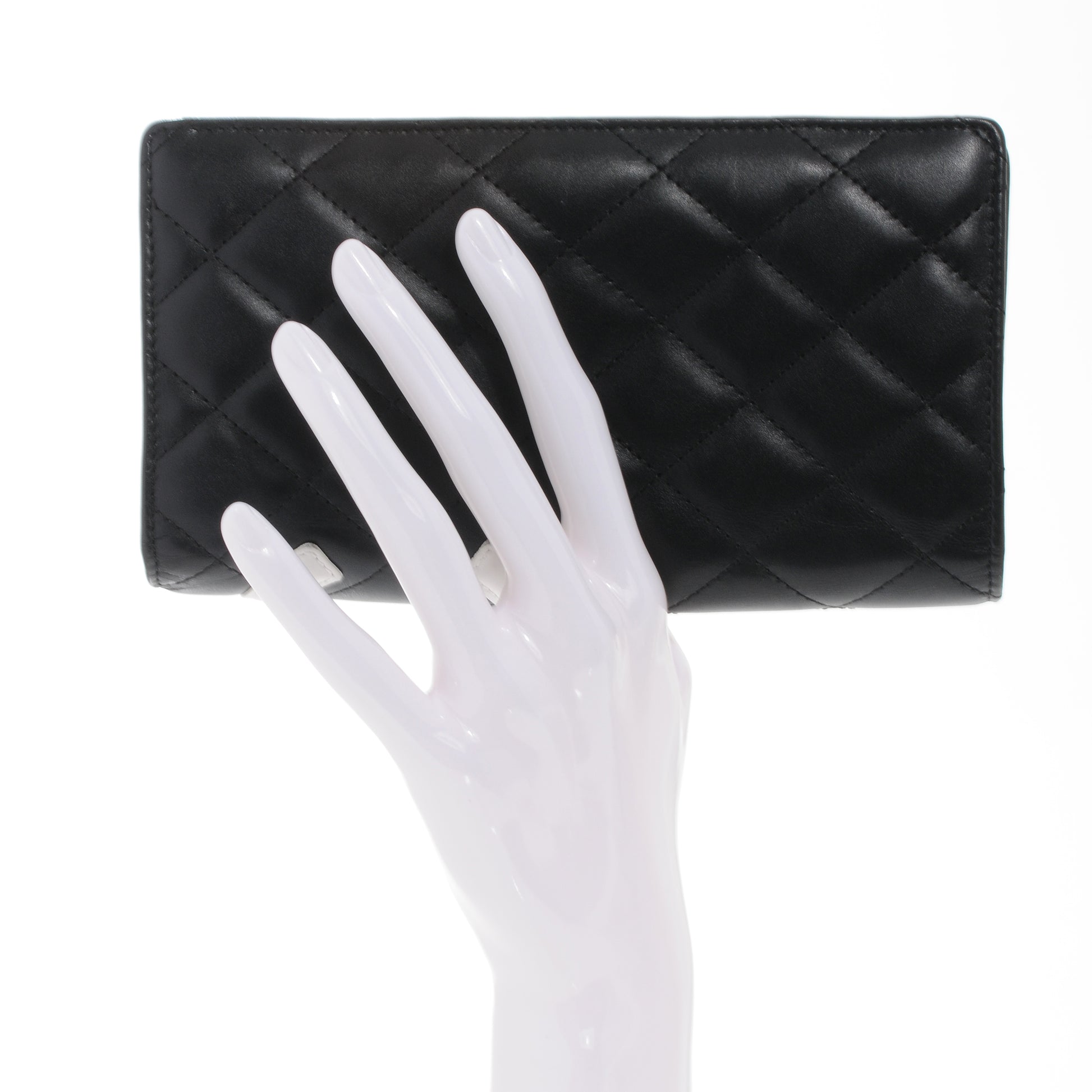 Chanel Calfskin Quilted Cambon Yen Wallet Black White 2 of 7