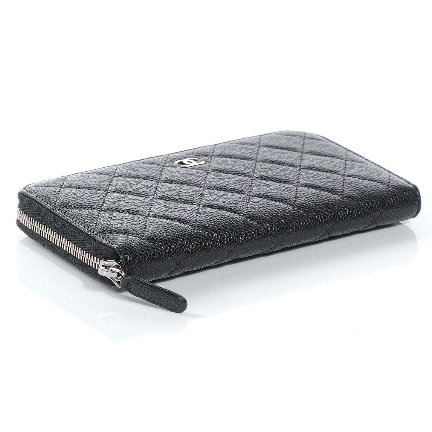 Caviar Quilted Zip Around Wallet Black