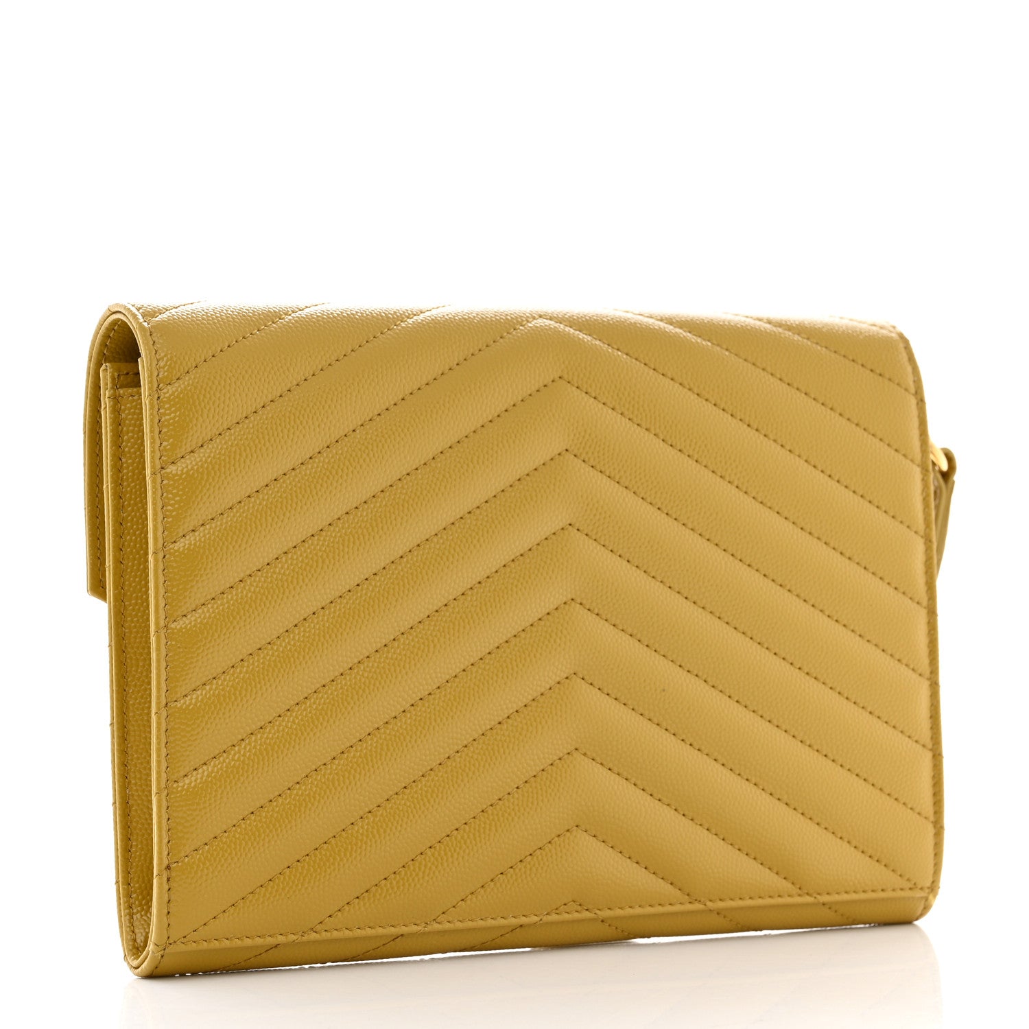 Saint Laurent Grain De Poudre Matelasse Chevron Monogram Envelope Clutch Mustard 3 of 8