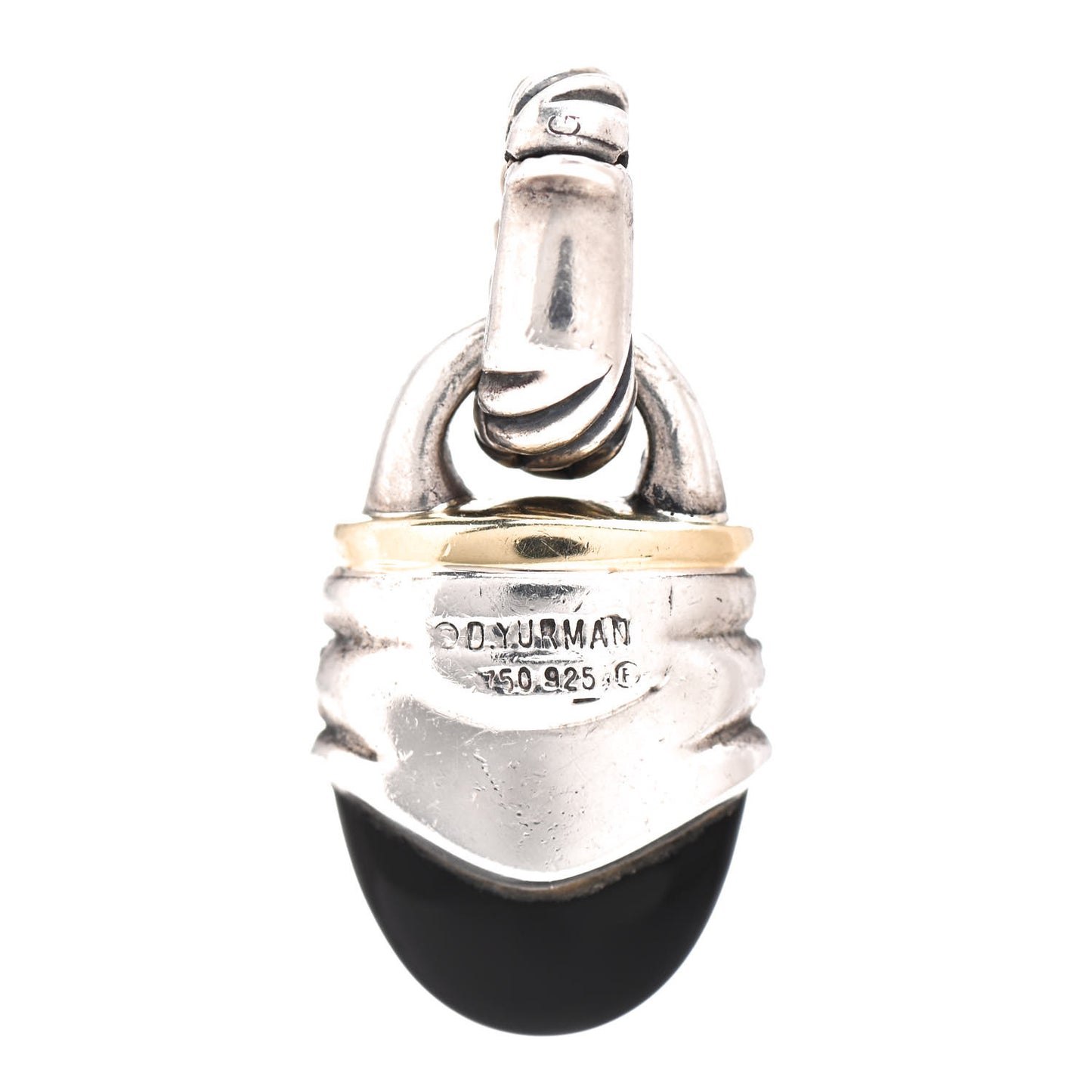 Sterling Silver 18K Yellow Gold Diamond Black Onyx Acorn Pendant