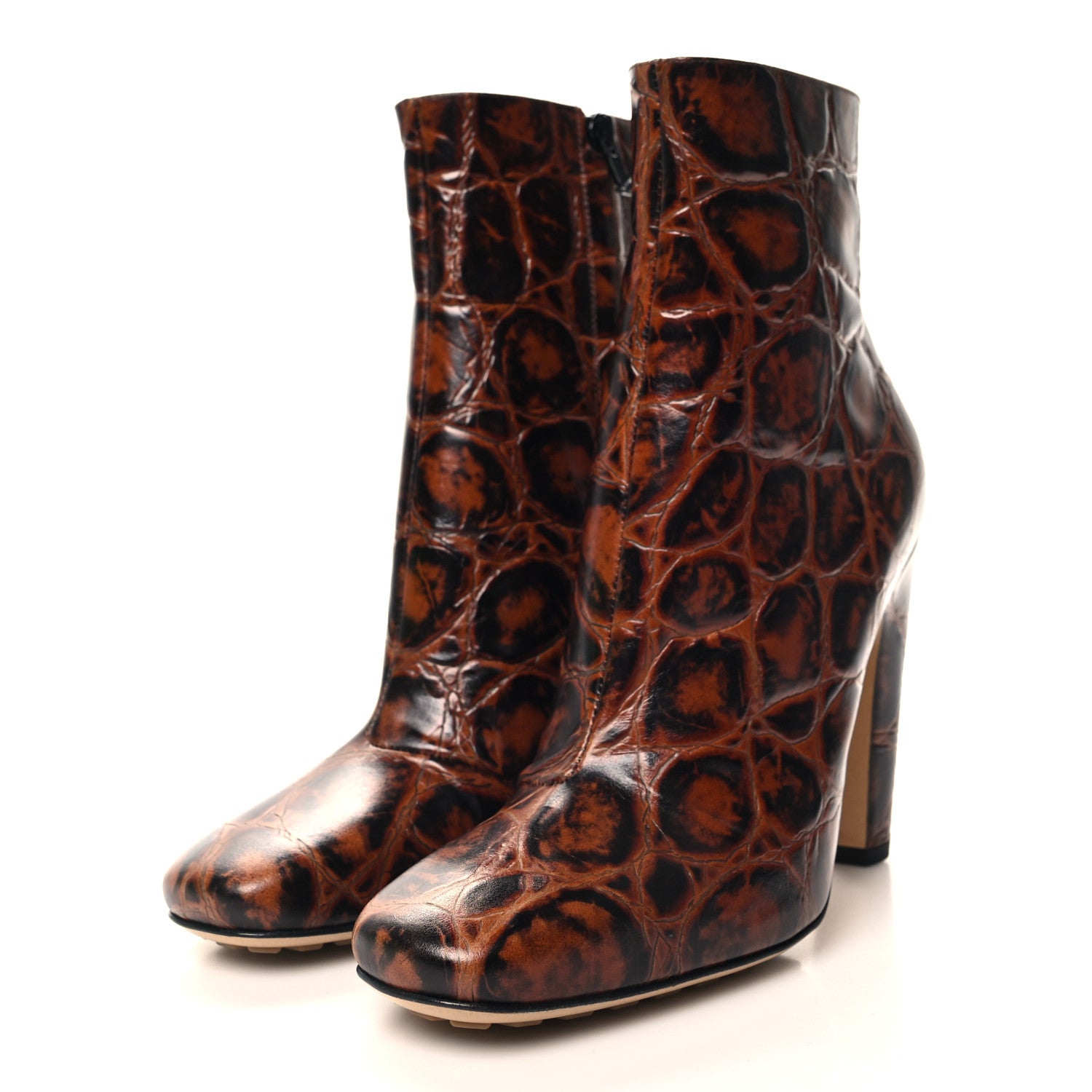 Bottega Veneta Croc Effect Canalazzo Ankle Boots 38 Brown 2 of 7