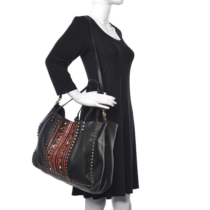 Valentino Garavani Grained Calfskin Tribal Large Rockstud Rolling Crossbody Tote Black 3 of 10