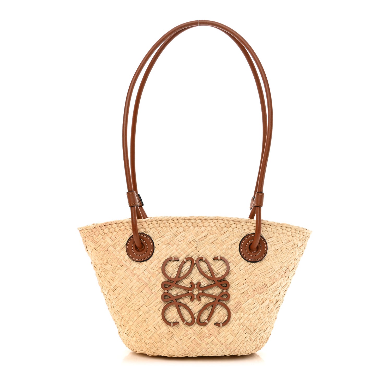 Iraca Palm Calfskin Small Anagram Basket Bag Natural Tan