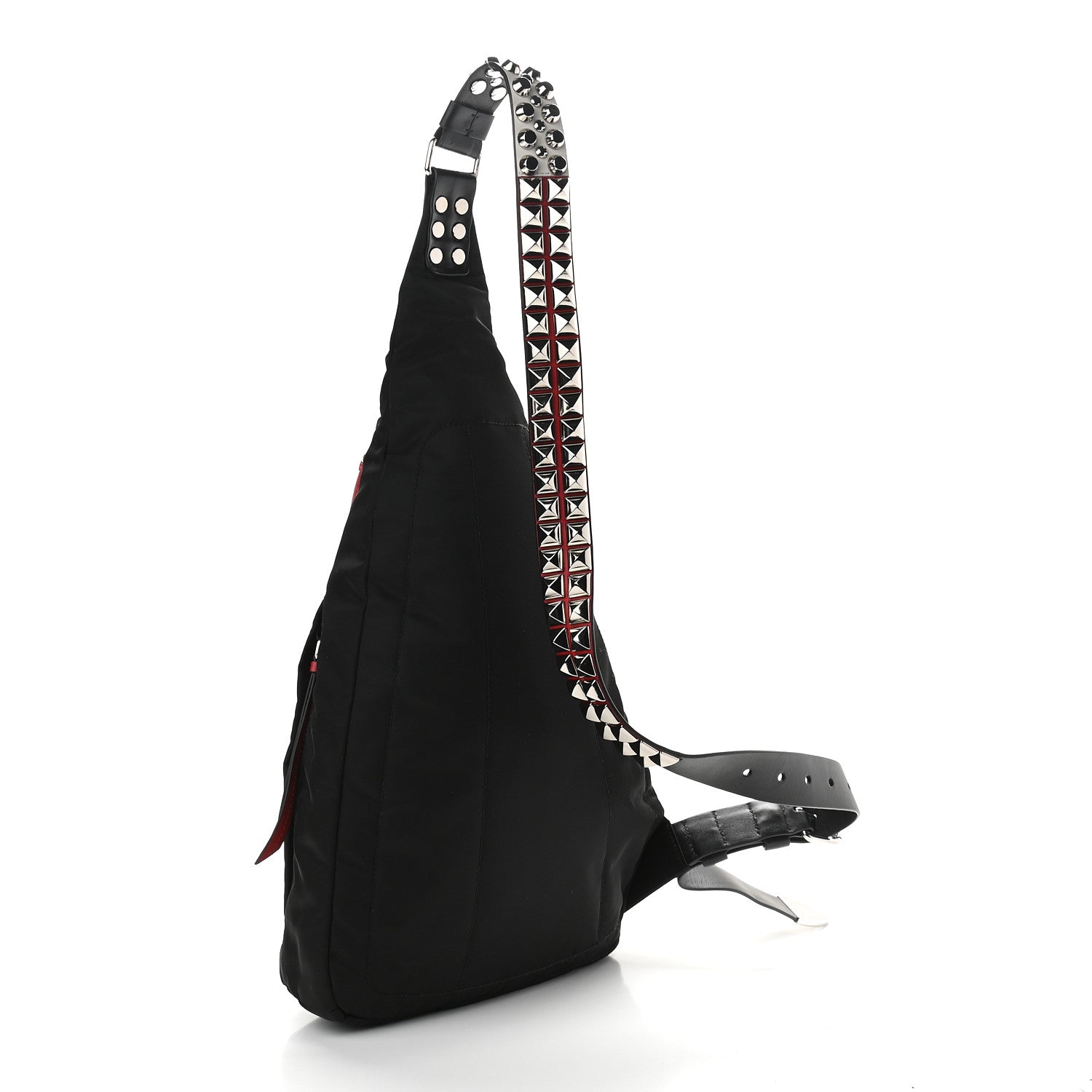 Prada Nylon New Vela Studded Sling Backpack Black Fuoco 3 of 9