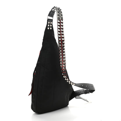 Prada Nylon New Vela Studded Sling Backpack Black Fuoco 3 of 9