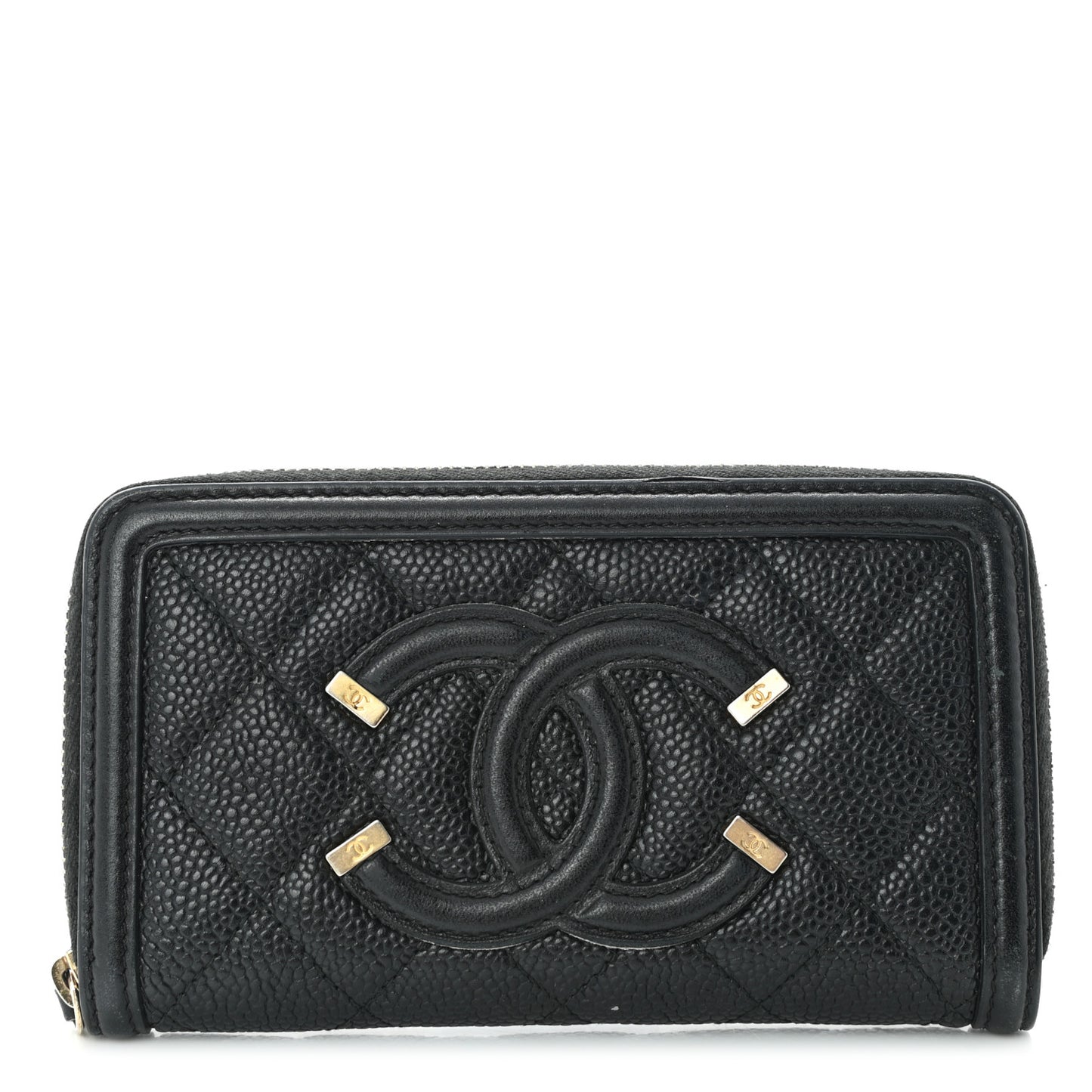 Caviar Quilted Medium Filigree Zip Around Wallet Black