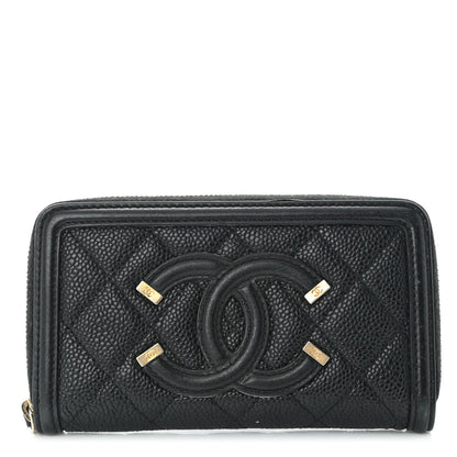 Chanel Caviar Quilted Medium Filigree Zip Around Wallet Black 1 of 11