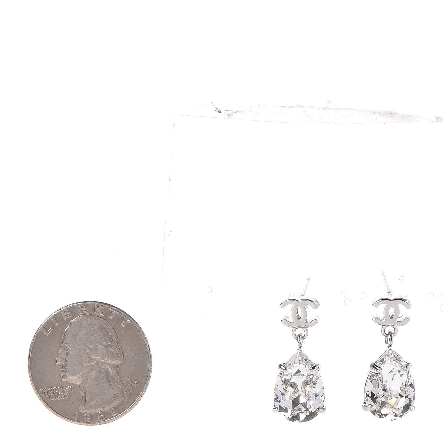 Crystal CC Drop Earrings Silver