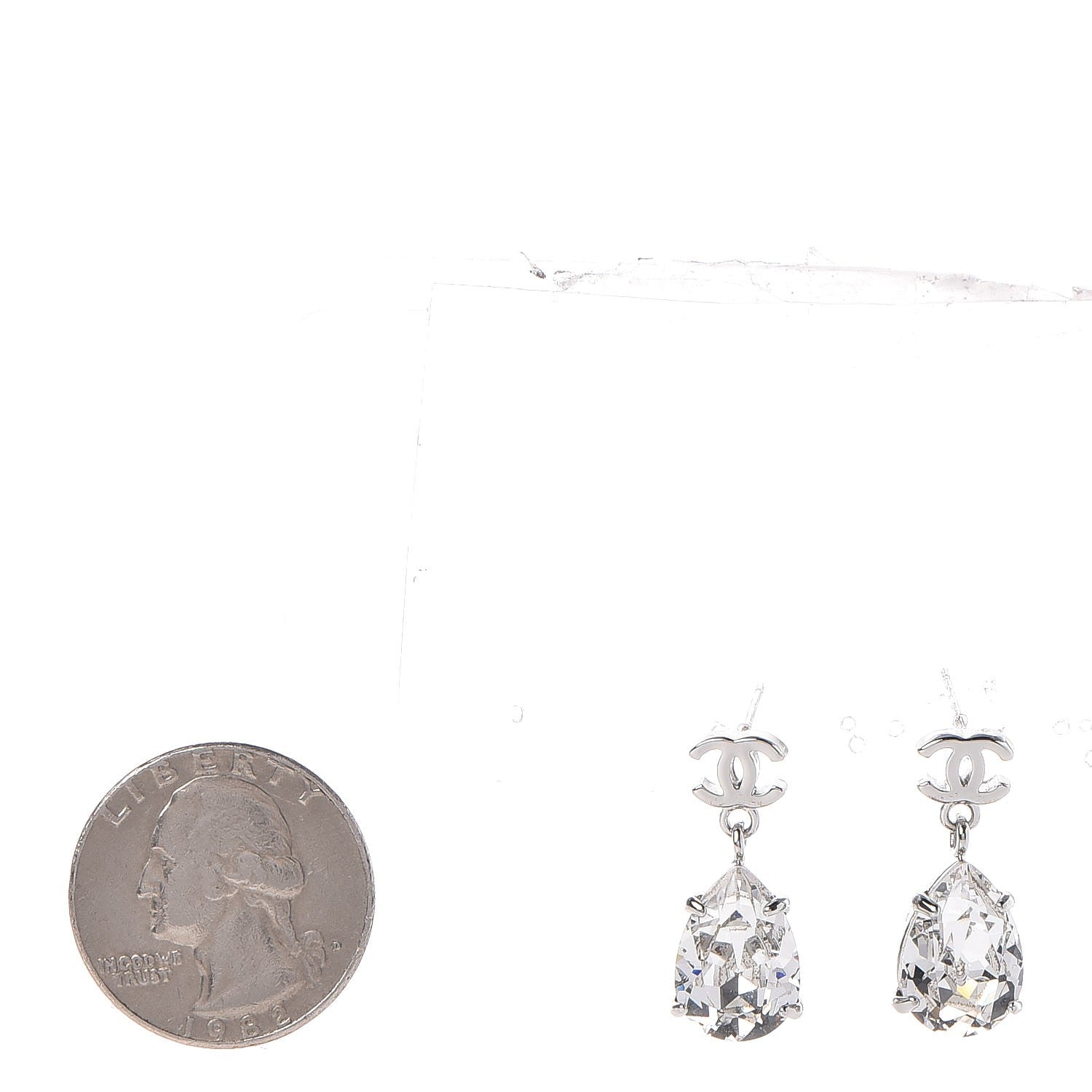 Chanel Crystal CC Drop Earrings Silver 3 of 5