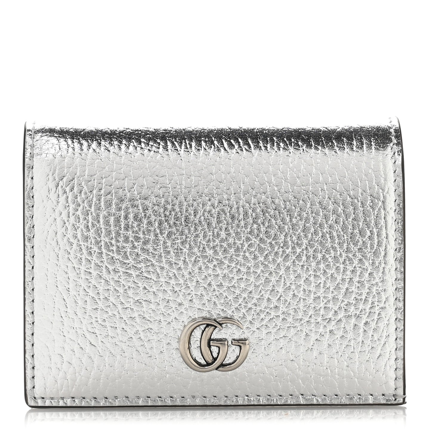 Metallic Calfskin GG Marmont Card Case Silver