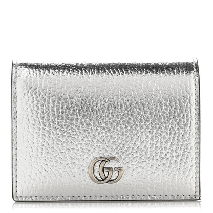 Gucci Metallic Calfskin GG Marmont Card Case Silver 1 of 7