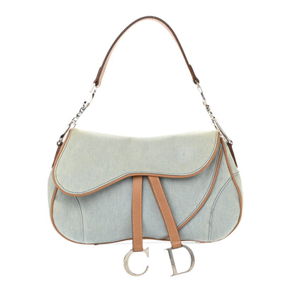 Christian Dior Denim Calfskin Double Saddle Bag Light Blue 1 of 13