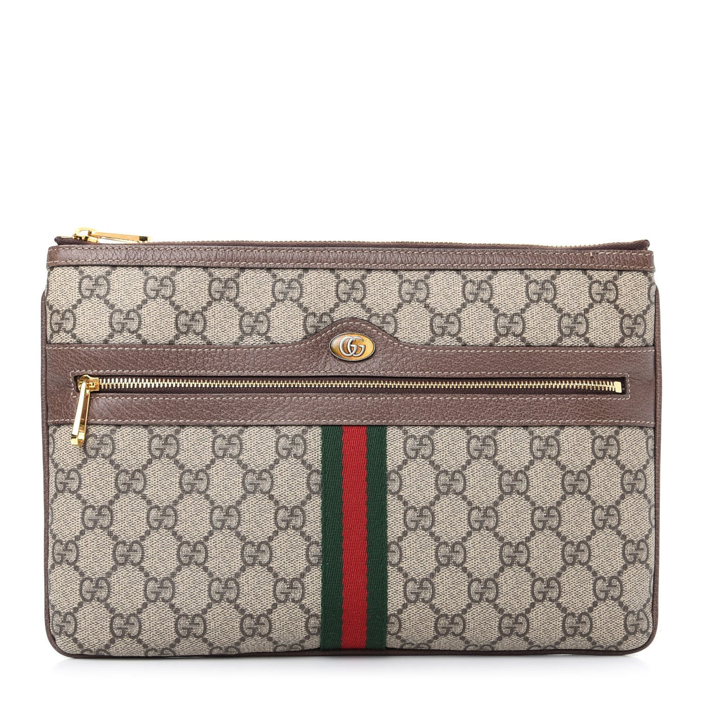GG Supreme Monogram Large Ophidia Pouch Clutch Brown