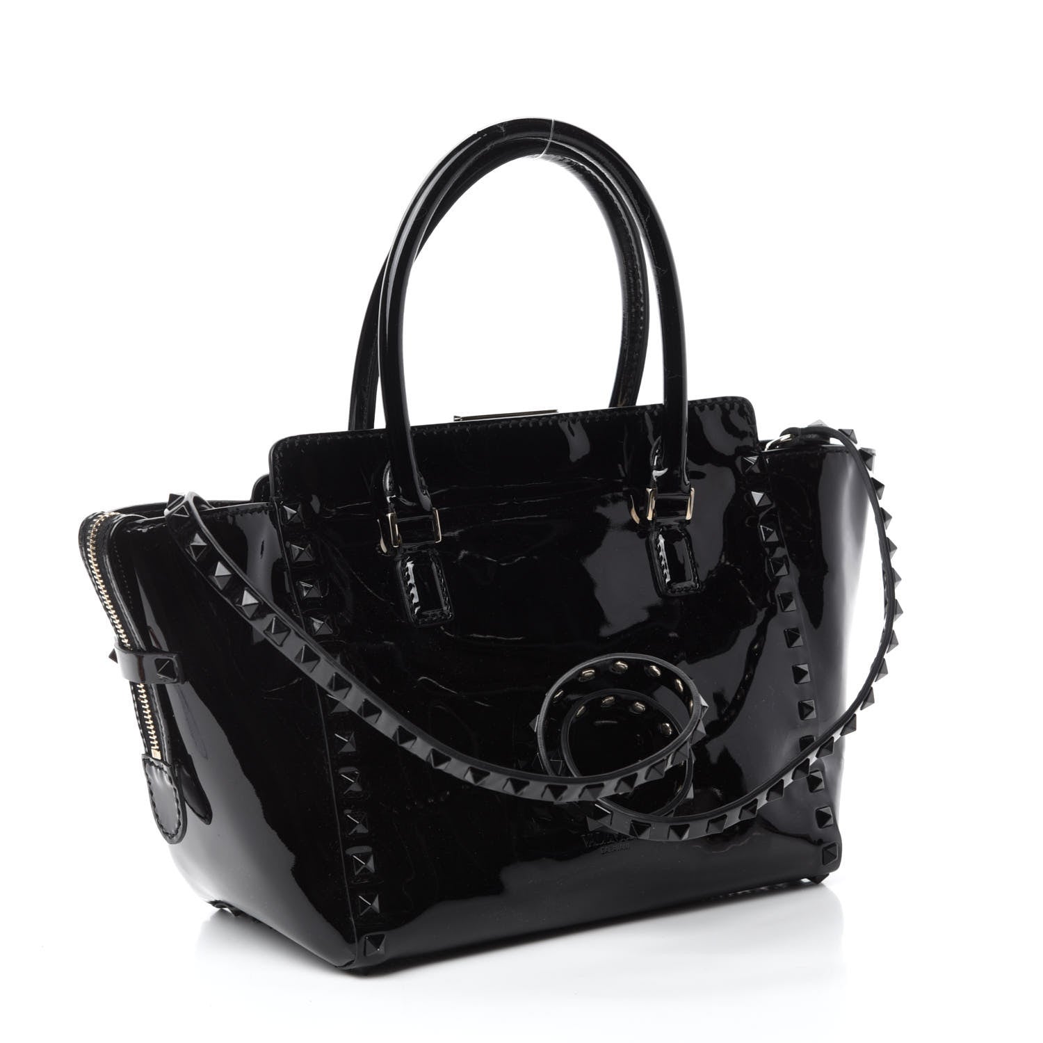 Valentino Garavani Patent Monochrome Small Rockstud Double Handle Tote Black 3 of 10