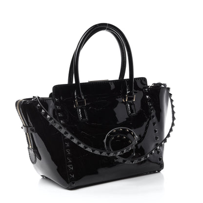 Valentino Garavani Patent Monochrome Small Rockstud Double Handle Tote Black 3 of 10