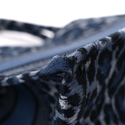 Christian Dior Canvas Mizza Embroidered Medium Leopard Book Tote Blue 10 of 11