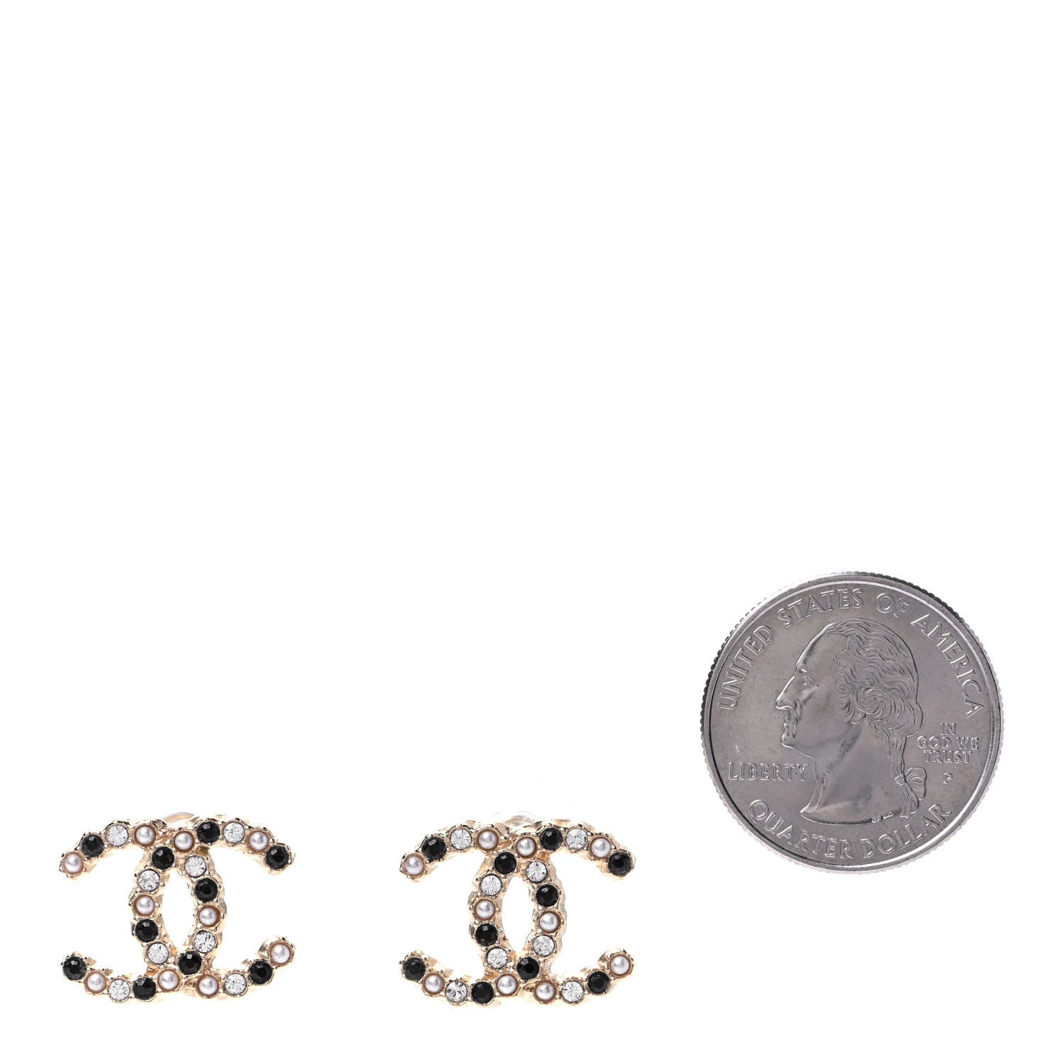 Chanel Resin Pearl Crystal CC Earrings Gold Black 2 of 4