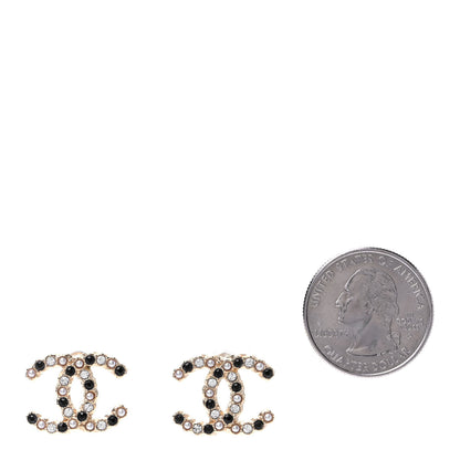 Chanel Resin Pearl Crystal CC Earrings Gold Black 2 of 4