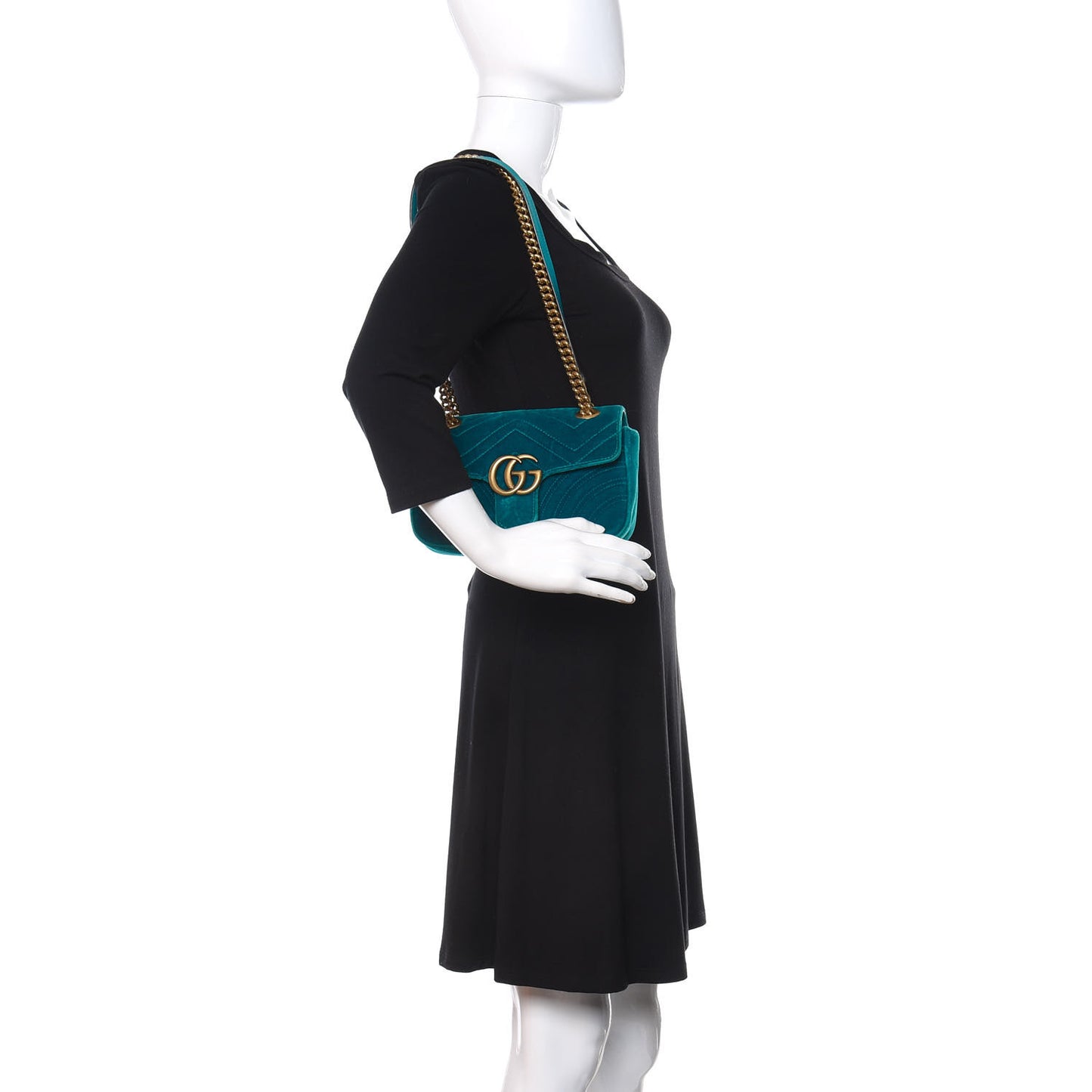 Velvet Matelasse Mini GG Marmont Shoulder Bag Pavone Cyan