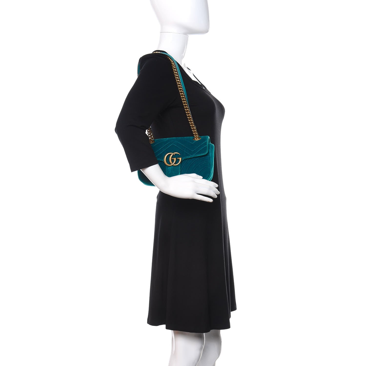 Gucci Velvet Matelasse Mini GG Marmont Shoulder Bag Pavone Cyan 3 of 11