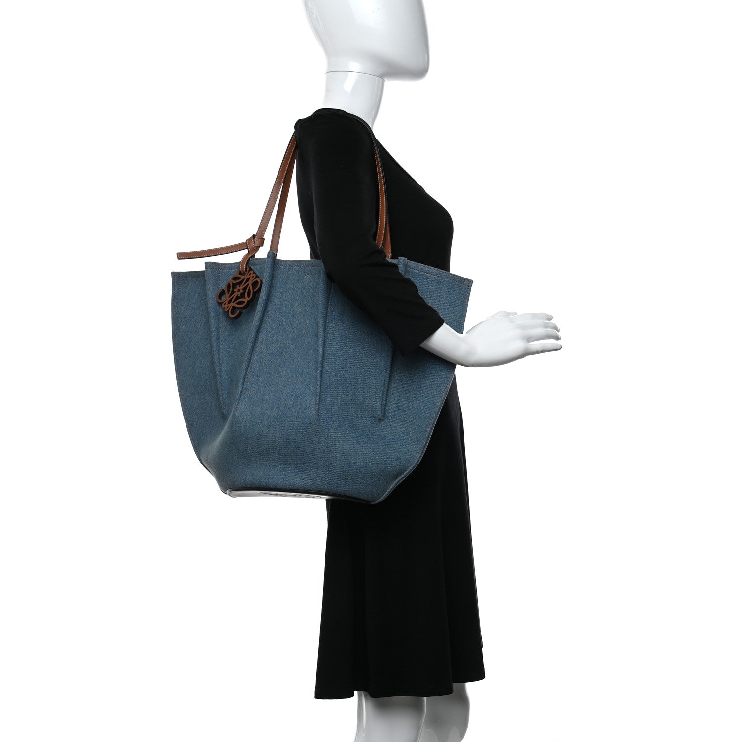 Loewe Paula Ibizas Denim Calfskin Shell Basket Tote 937236